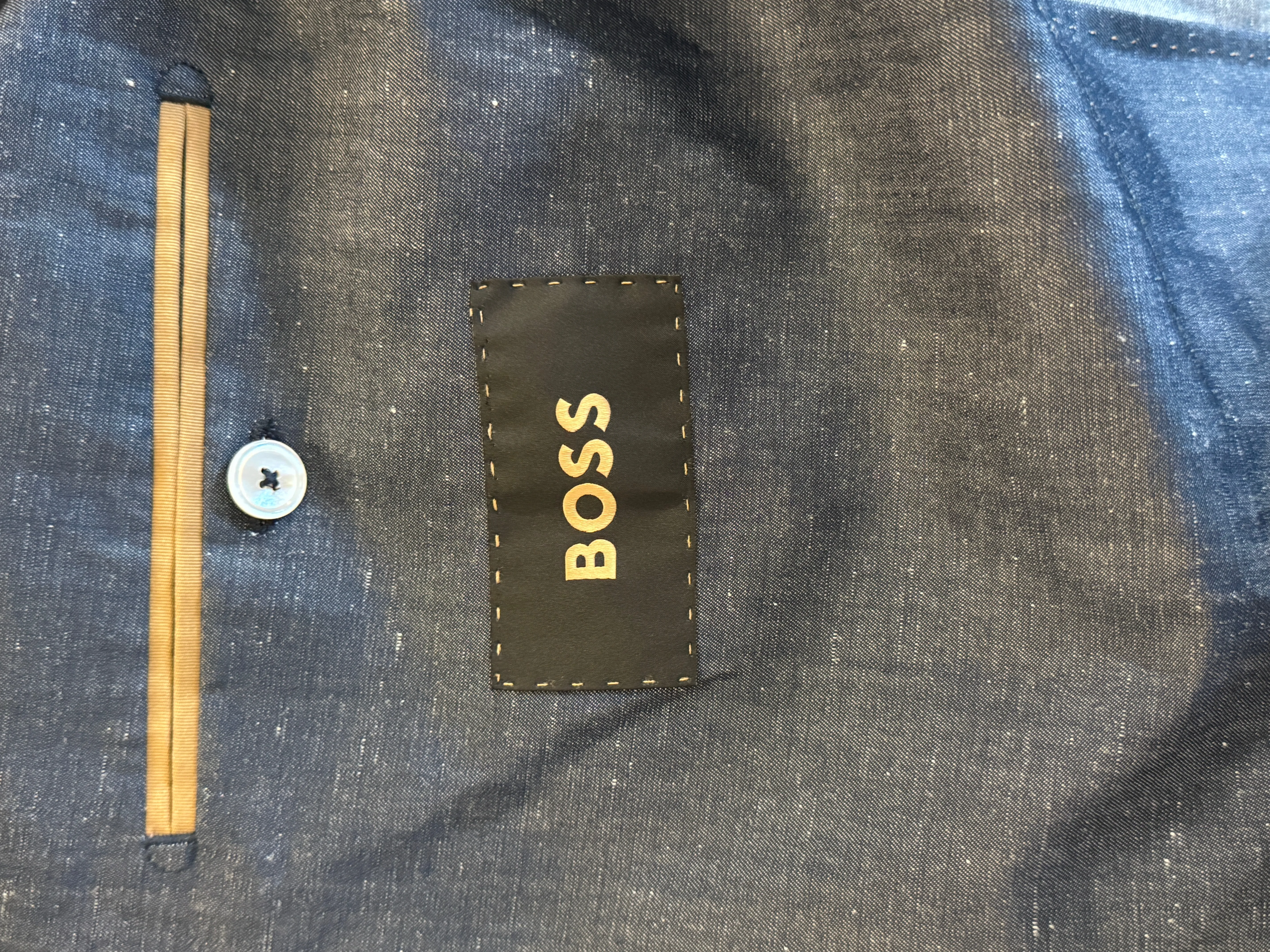 Hugo Boss Hesten Slim Fit Blazer Sport Coat 40R Dark Blue Wool Linen Blend