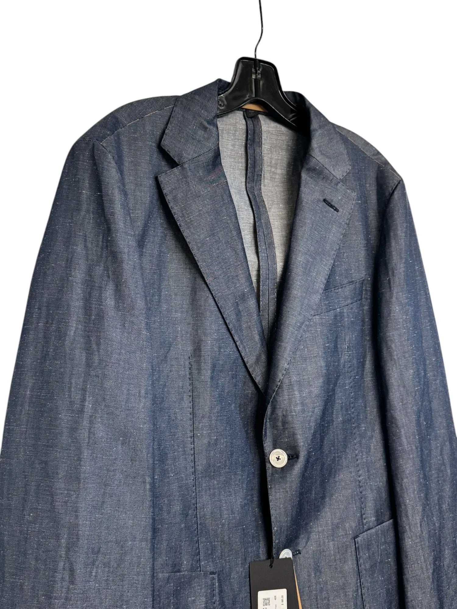 Hugo Boss Hesten Slim Fit Blazer Sport Coat 40R Dark Blue Wool Linen Blend