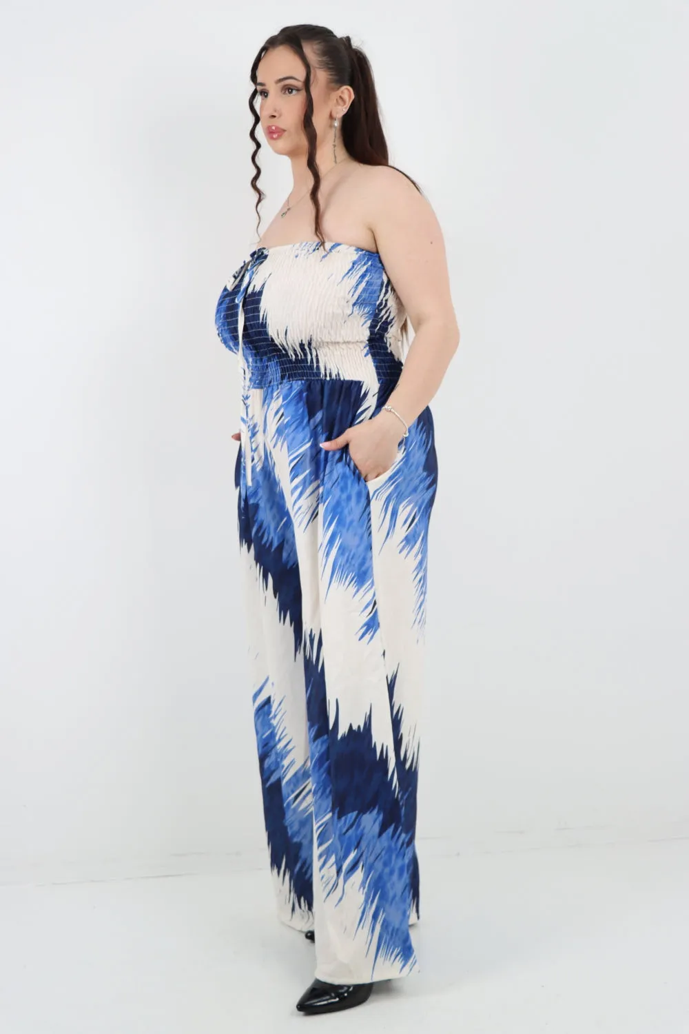 Italian Halter Neck Side Pockets Tie Dye Print Jumpsuit