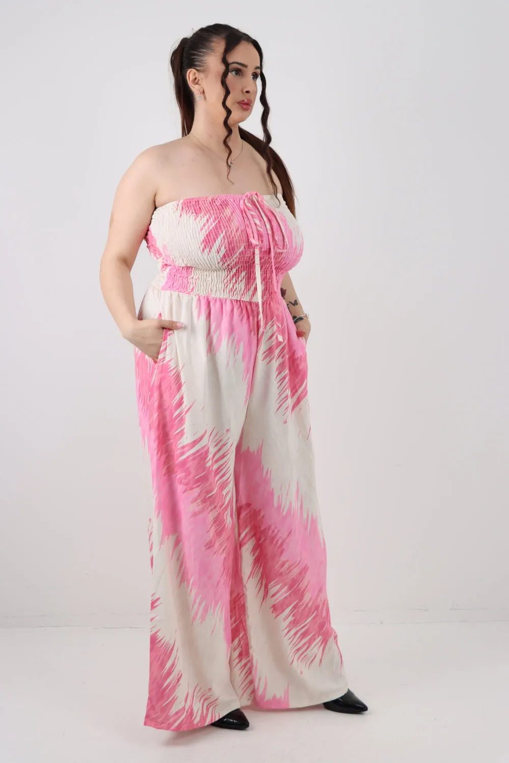 Italian Halter Neck Side Pockets Tie Dye Print Jumpsuit