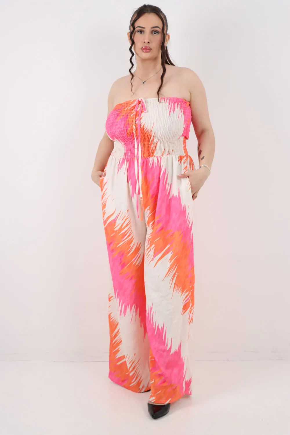 Italian Halter Neck Side Pockets Tie Dye Print Jumpsuit