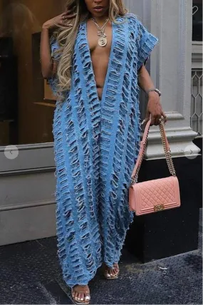 Jean jumpsuit with holes