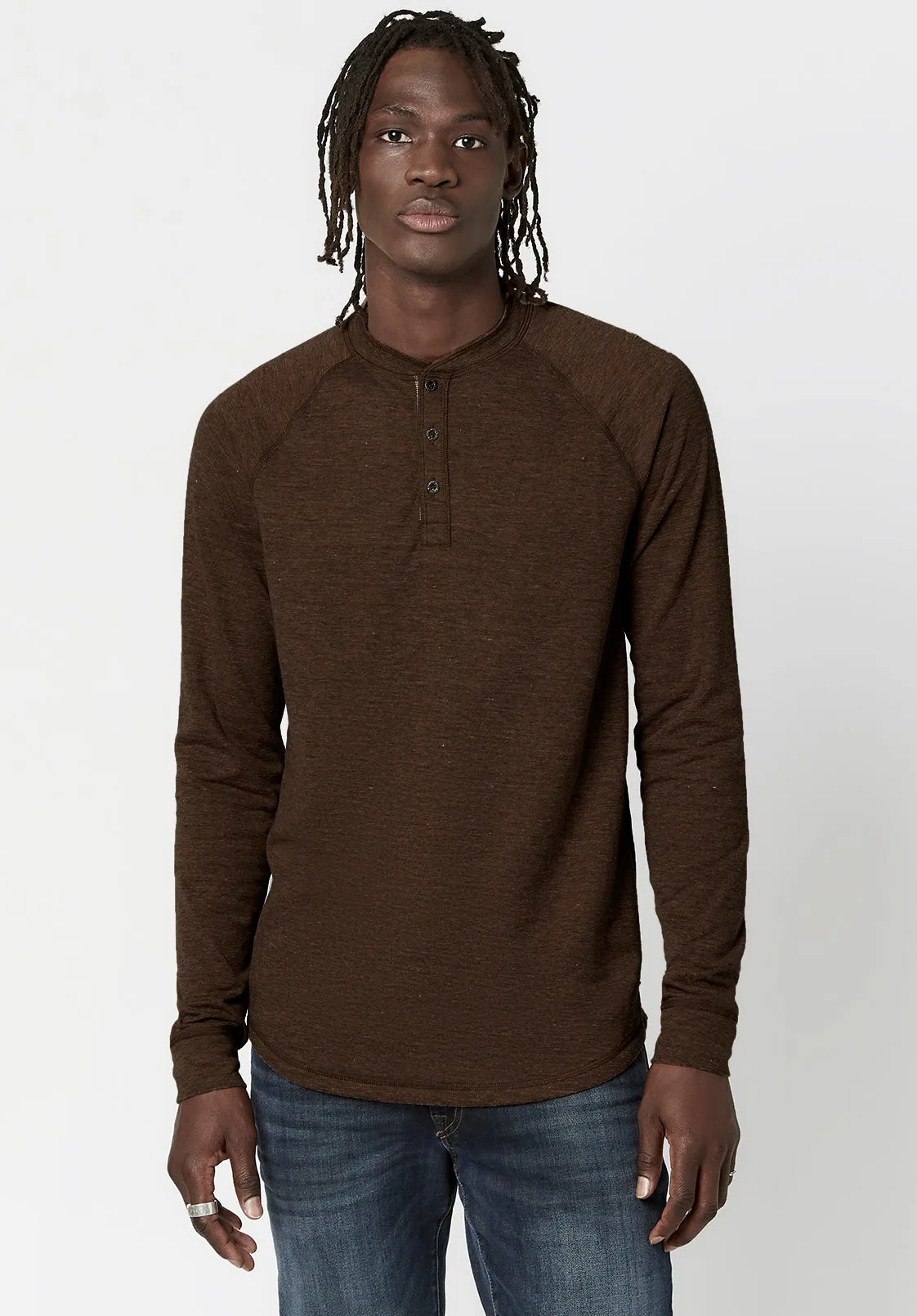 Kariver Henley Long Sleeve Henley in Chocolate - BM23368