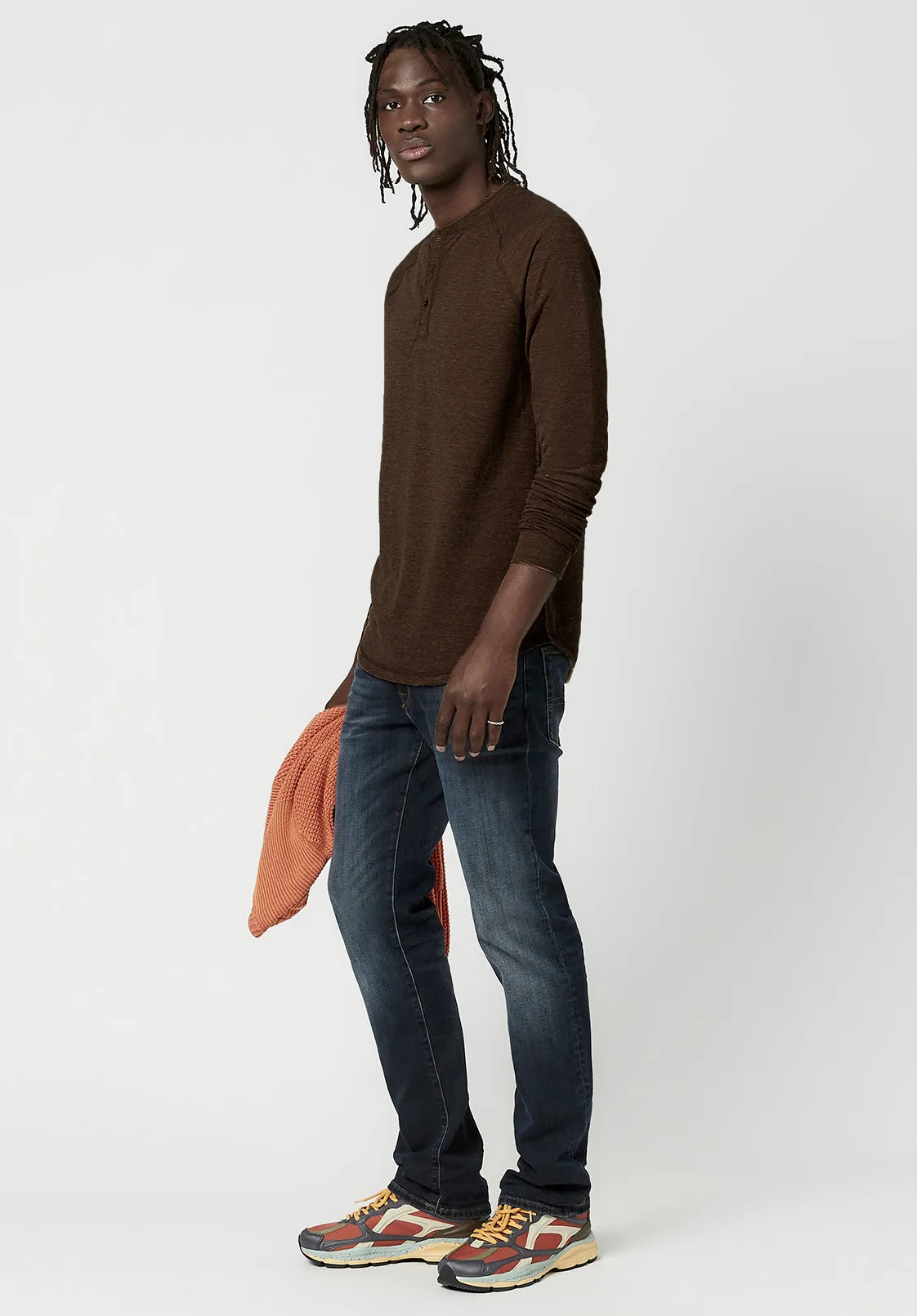 Kariver Henley Long Sleeve Henley in Chocolate - BM23368