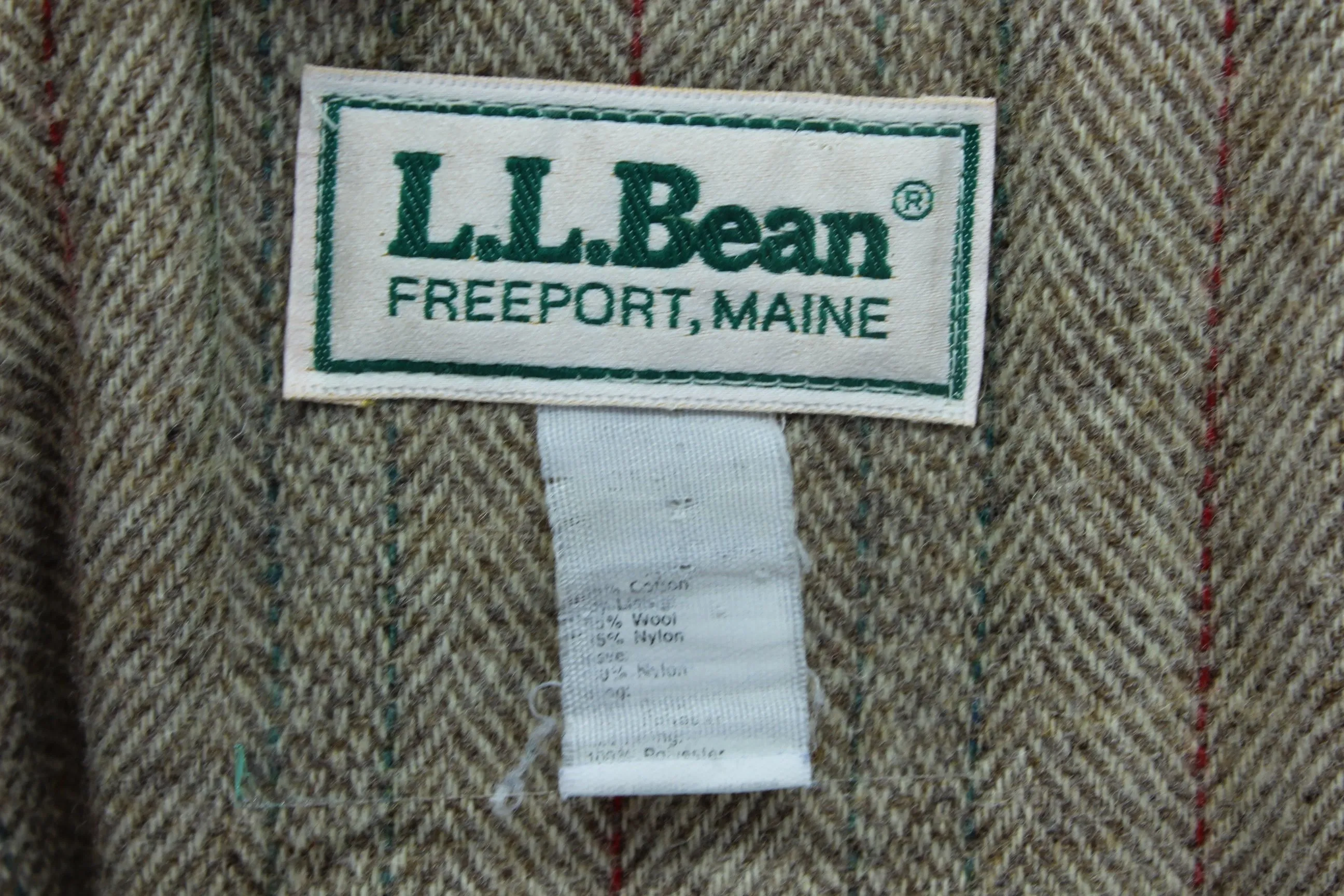 L L Bean Khaki Coat Mens Wool Plaid Lining Polyester Insulation