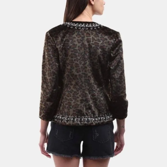 L'agence Le Cheval Leopard Print Faux Fur Cropped Jacket
