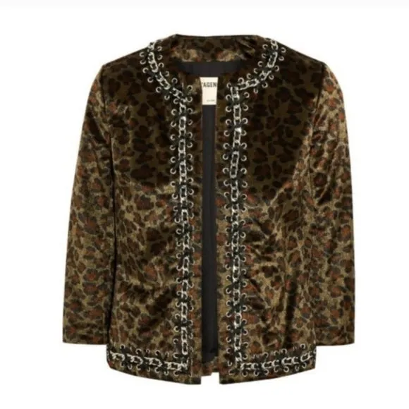 L'agence Le Cheval Leopard Print Faux Fur Cropped Jacket