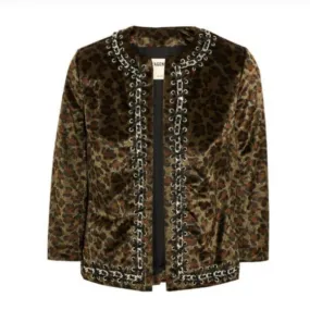 L'agence Le Cheval Leopard Print Faux Fur Cropped Jacket