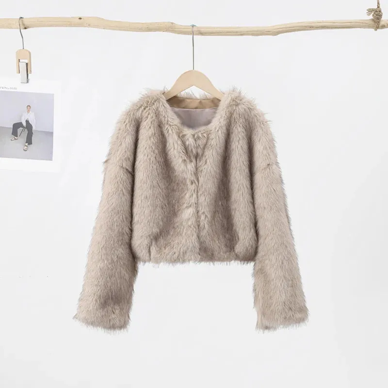 Lapel Faux Fur Jacket Coat Women Loose Long Sleeve Fluffy Warm Coats Female 2023 Winter Luxury Fashion Lady Overcoat Streetwear