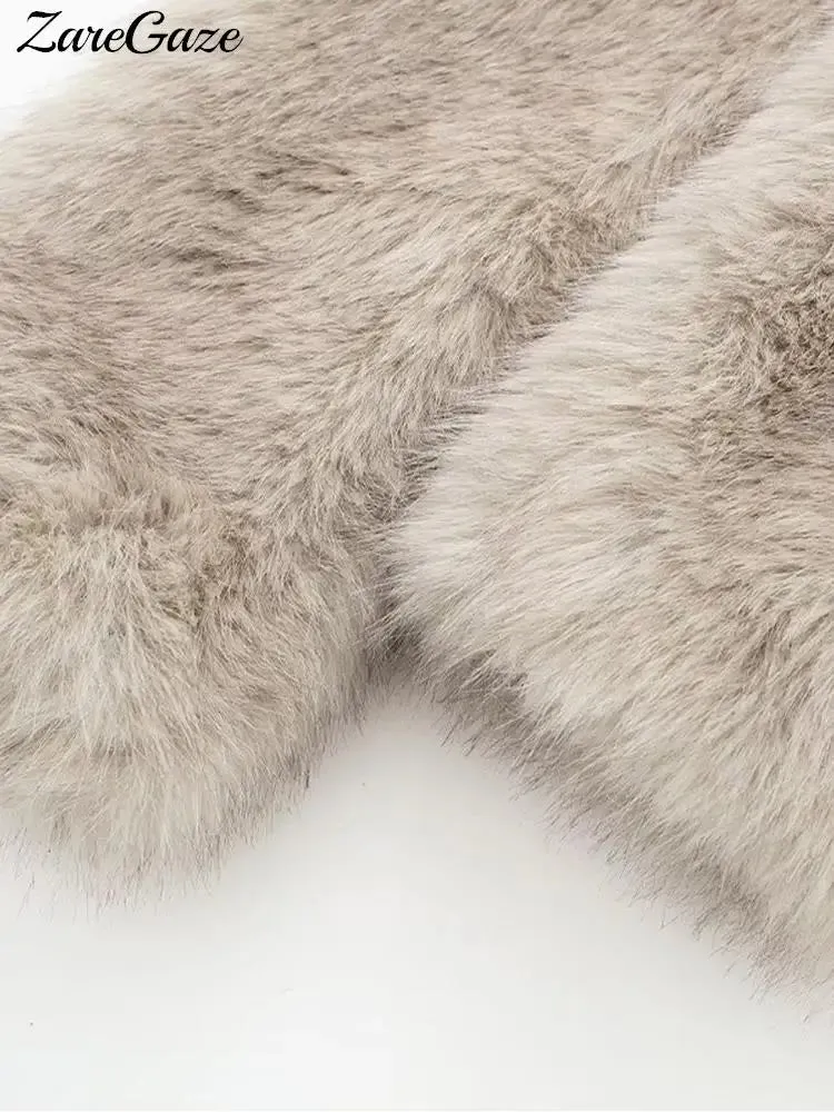 Lapel Faux Fur Jacket Coat Women Loose Long Sleeve Fluffy Warm Coats Female 2023 Winter Luxury Fashion Lady Overcoat Streetwear