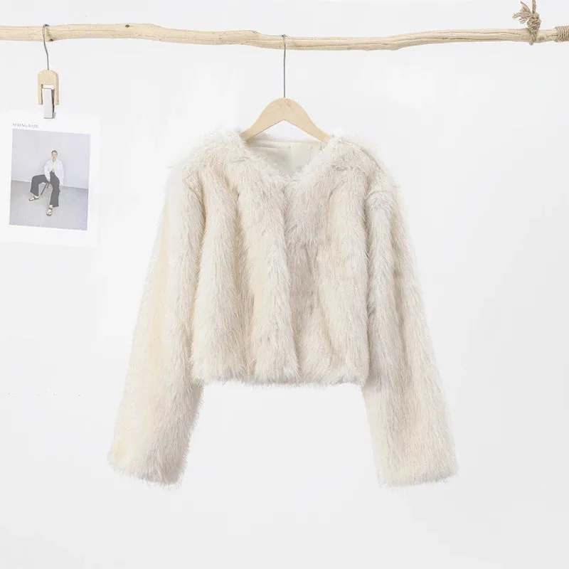 Lapel Faux Fur Jacket Coat Women Loose Long Sleeve Fluffy Warm Coats Female 2023 Winter Luxury Fashion Lady Overcoat Streetwear
