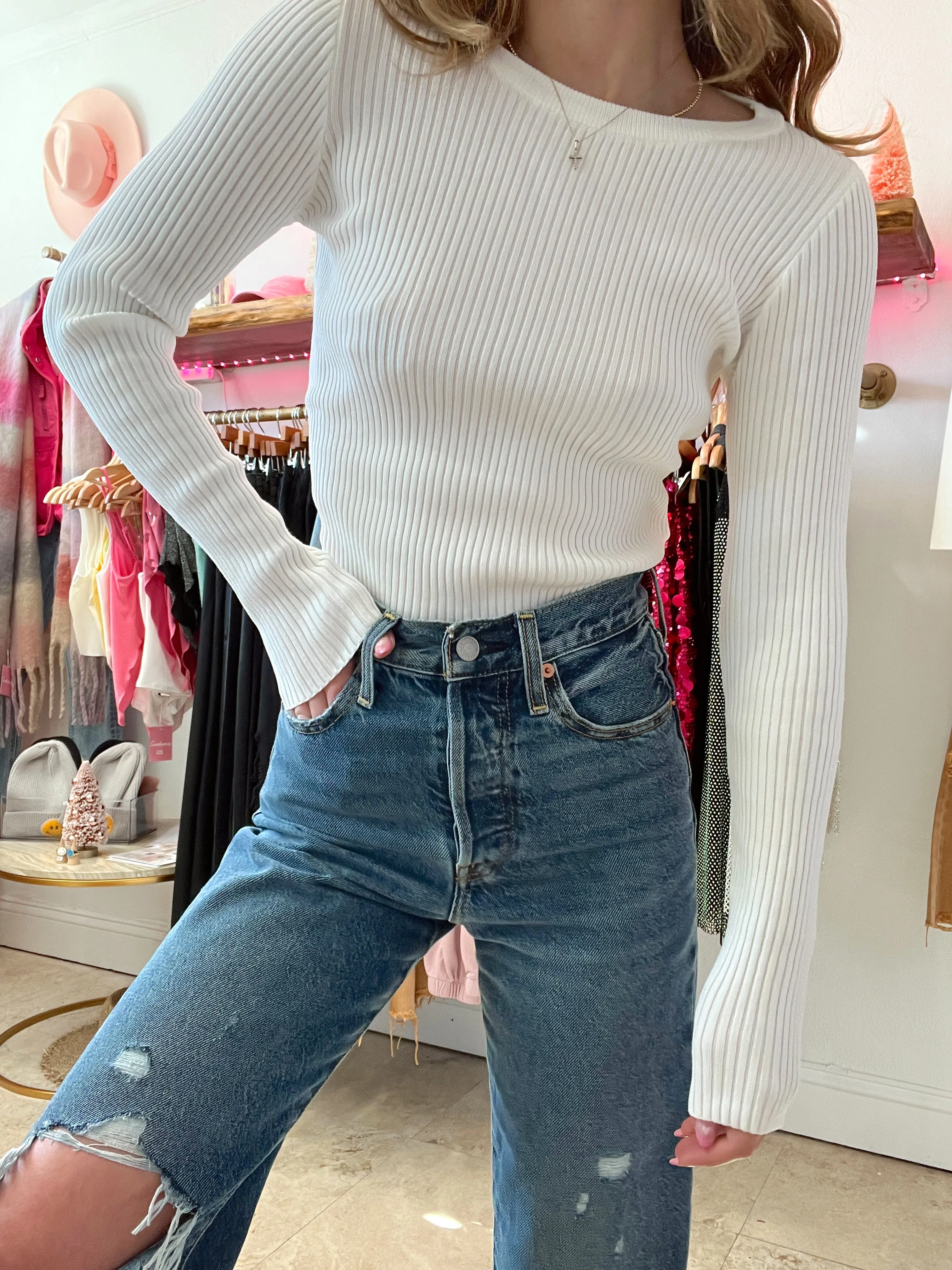 Layer Up Ribbed Long Sleeve - White