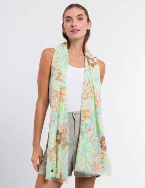 Leaf Floral Print Cotton Scarf