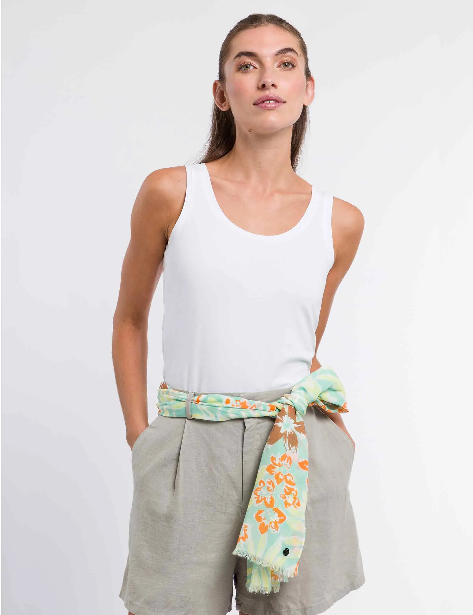 Leaf Floral Print Cotton Scarf