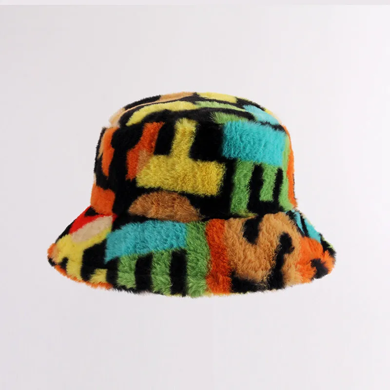 Leopard Fur Hat Cow Bucket Hat Women's Autumn and Winter Warm