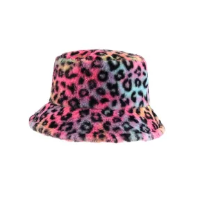 Leopard Fur Hat Cow Bucket Hat Women's Autumn and Winter Warm