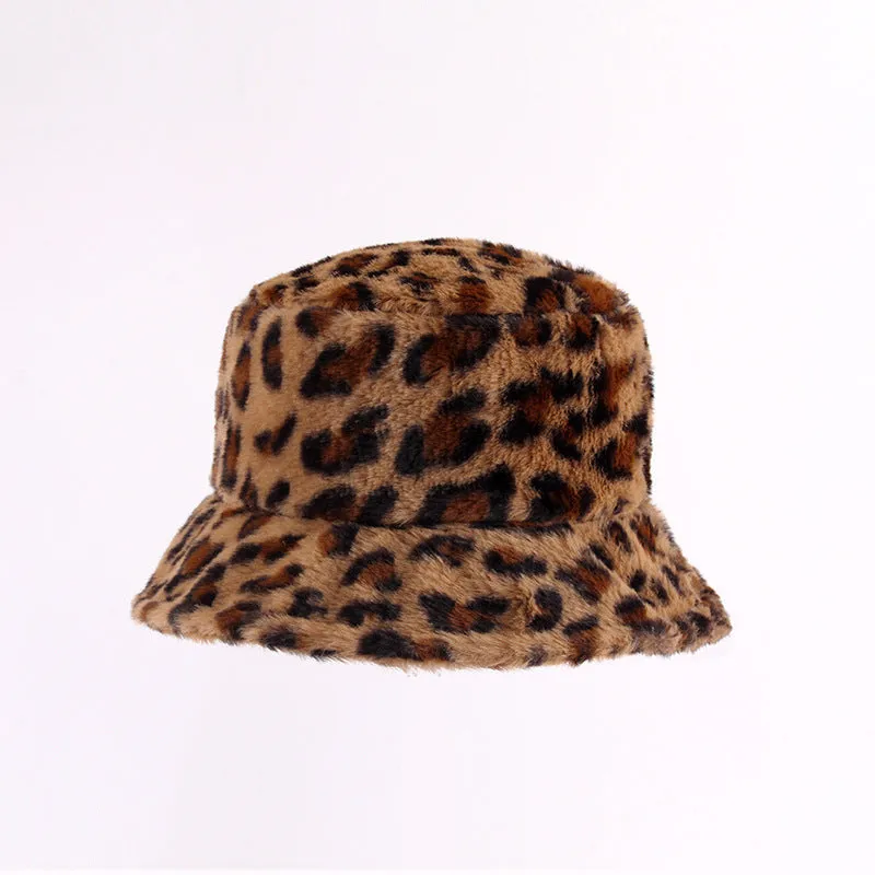 Leopard Fur Hat Cow Bucket Hat Women's Autumn and Winter Warm