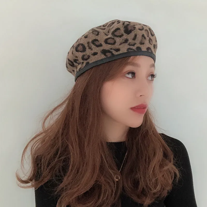 Leopard Fur Hat Elegant Retro Painter Cap