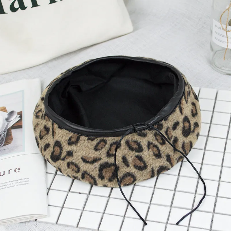 Leopard Fur Hat Elegant Retro Painter Cap