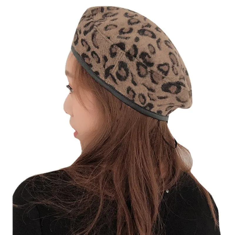 Leopard Fur Hat Elegant Retro Painter Cap