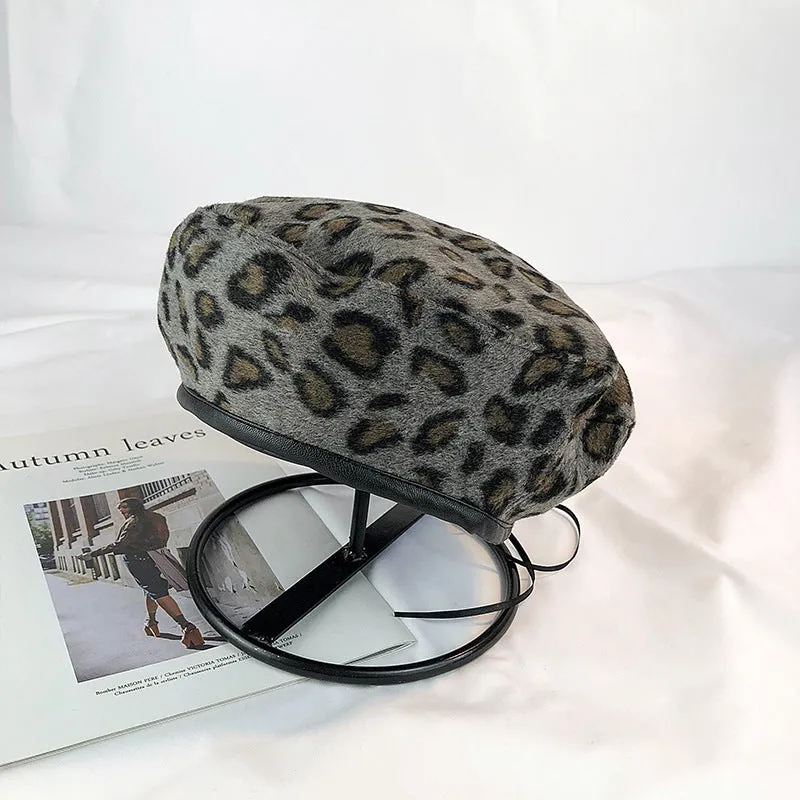 Leopard Fur Hat Elegant Retro Painter Cap