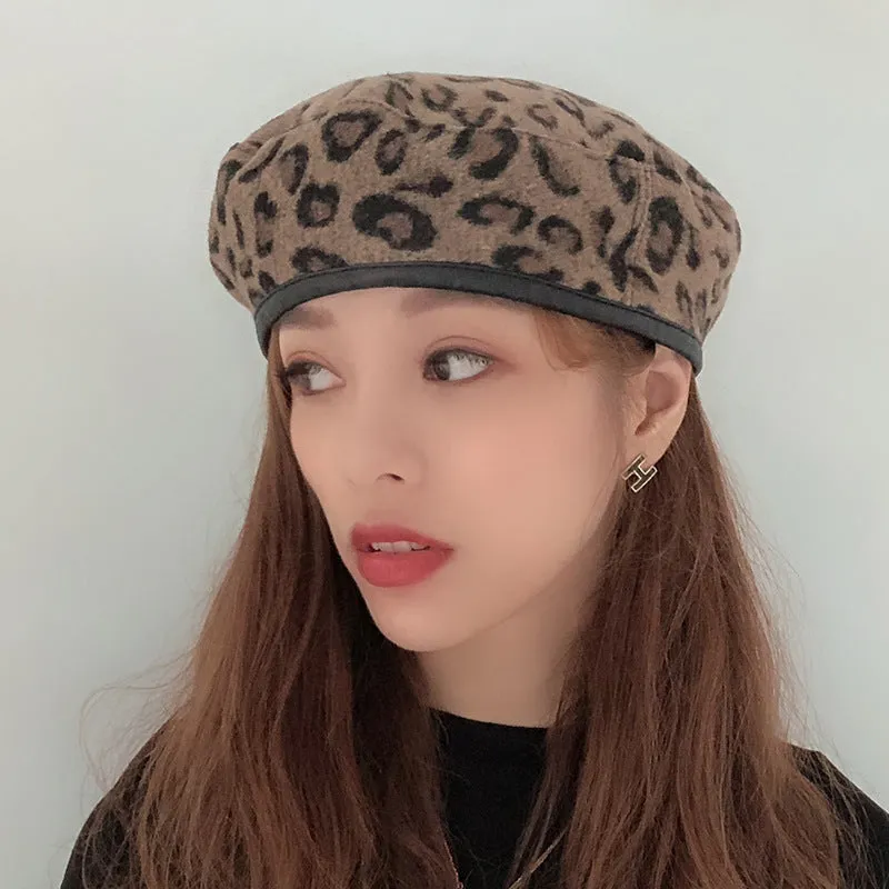 Leopard Fur Hat Elegant Retro Painter Cap