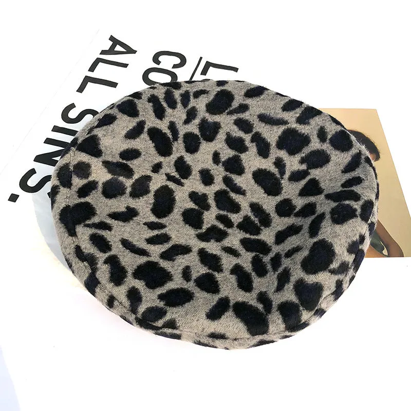 Leopard Fur Hat Elegant Retro Painter Cap