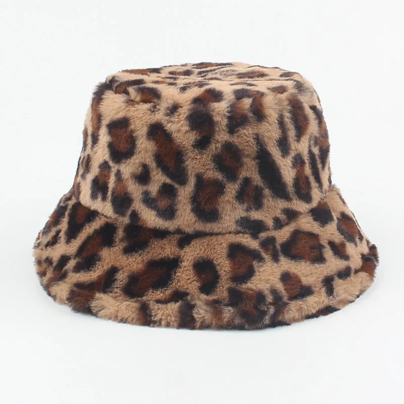 Leopard Fur Hat Leopard Hat Female Autumn Winter Retro Bucket Hat