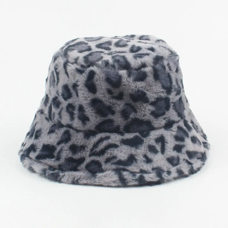 Leopard Fur Hat Leopard Hat Female Autumn Winter Retro Bucket Hat