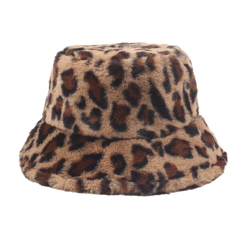 Leopard Fur Hat Leopard Hat Female Autumn Winter Retro Bucket Hat