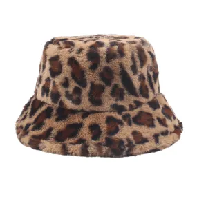 Leopard Fur Hat Leopard Hat Female Autumn Winter Retro Bucket Hat
