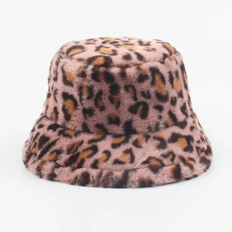 Leopard Fur Hat Leopard Hat Female Autumn Winter Retro Bucket Hat