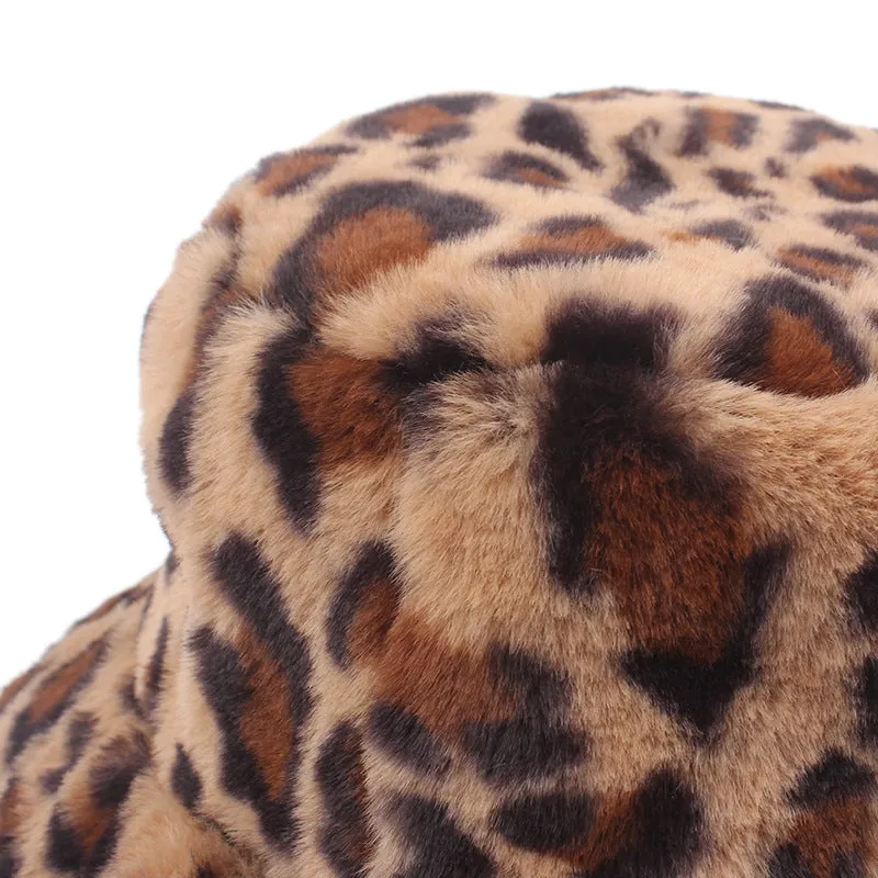 Leopard Fur Hat Leopard Hat Female Autumn Winter Retro Bucket Hat