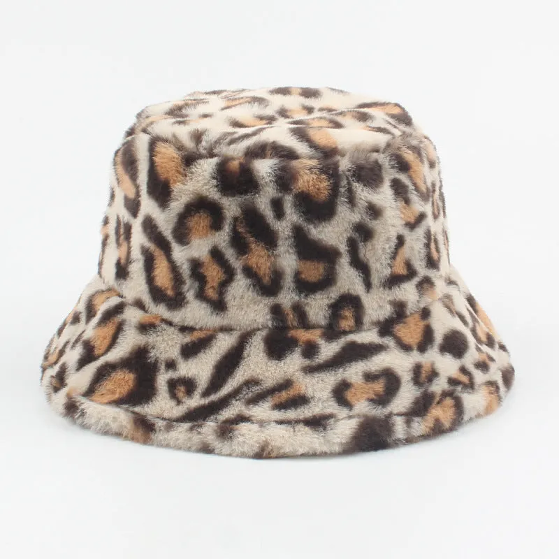 Leopard Fur Hat Leopard Hat Female Autumn Winter Retro Bucket Hat