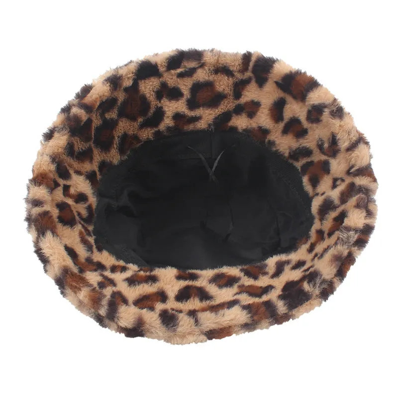 Leopard Fur Hat Leopard Hat Female Autumn Winter Retro Bucket Hat