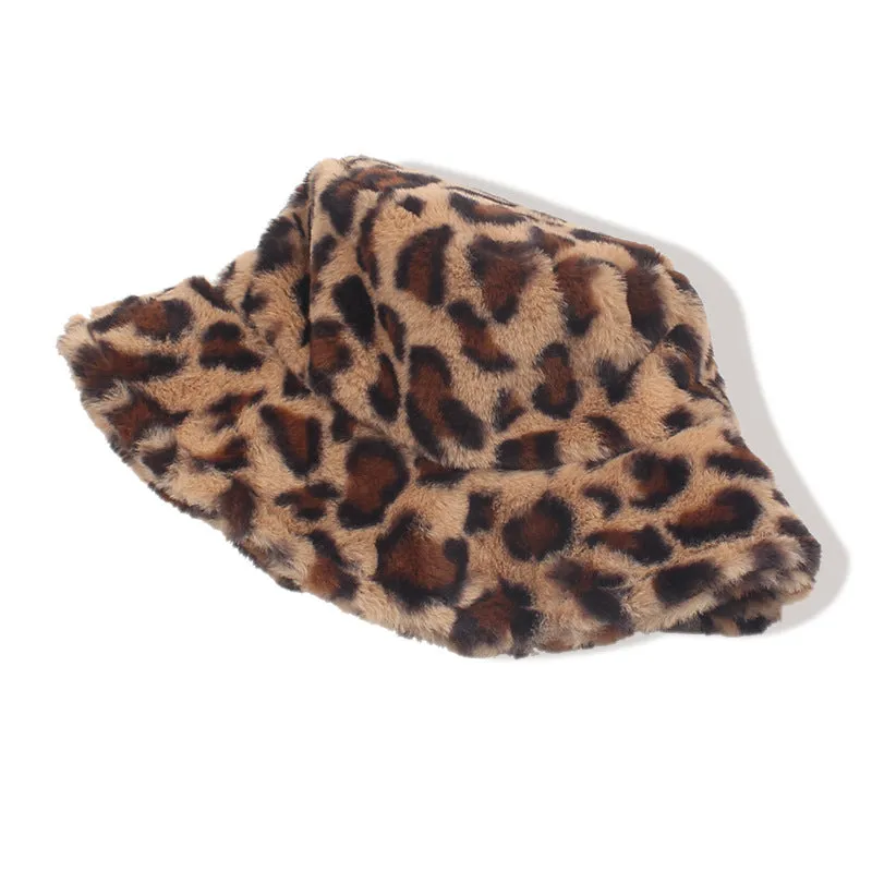 Leopard Fur Hat Leopard Hat Female Autumn Winter Retro Bucket Hat