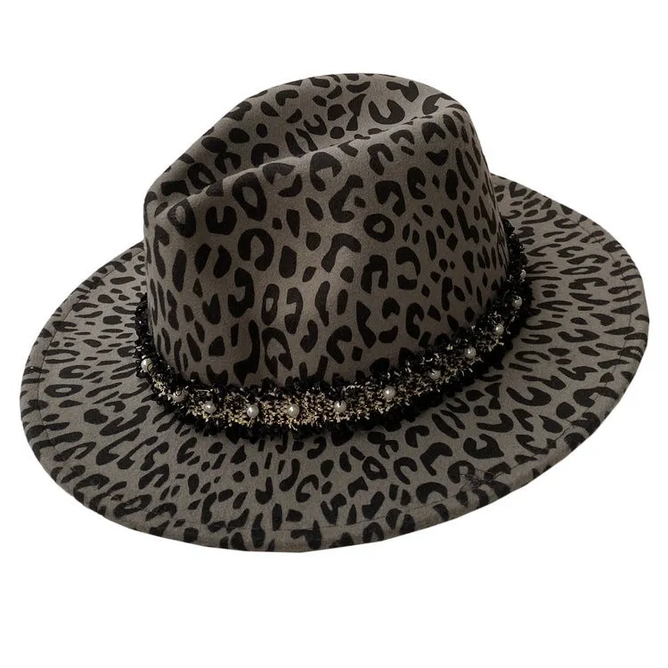 Leopard Fur Hat Leopard Print Stud for Autumn and Winter Fedora Hat