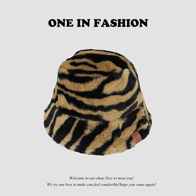 Leopard Fur Hat Retro Fisherman Hat
