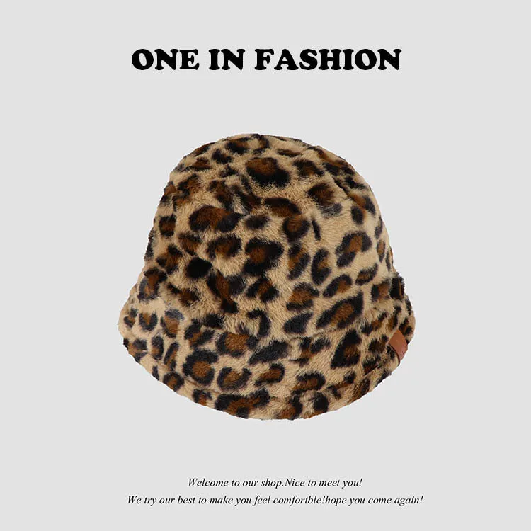 Leopard Fur Hat Retro Fisherman Hat