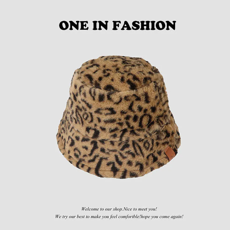 Leopard Fur Hat Retro Fisherman Hat