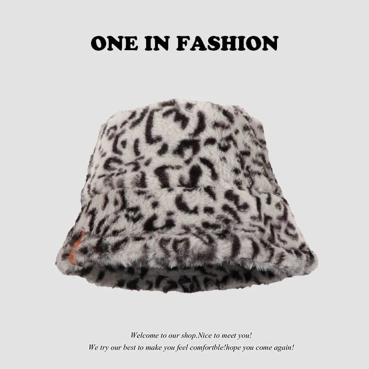 Leopard Fur Hat Retro Fisherman Hat