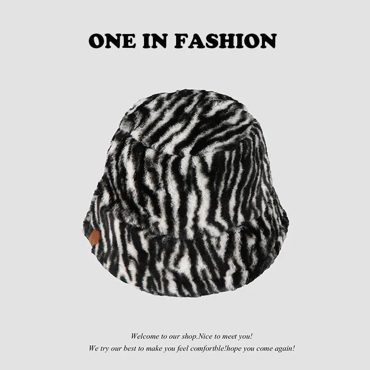 Leopard Fur Hat Retro Fisherman Hat