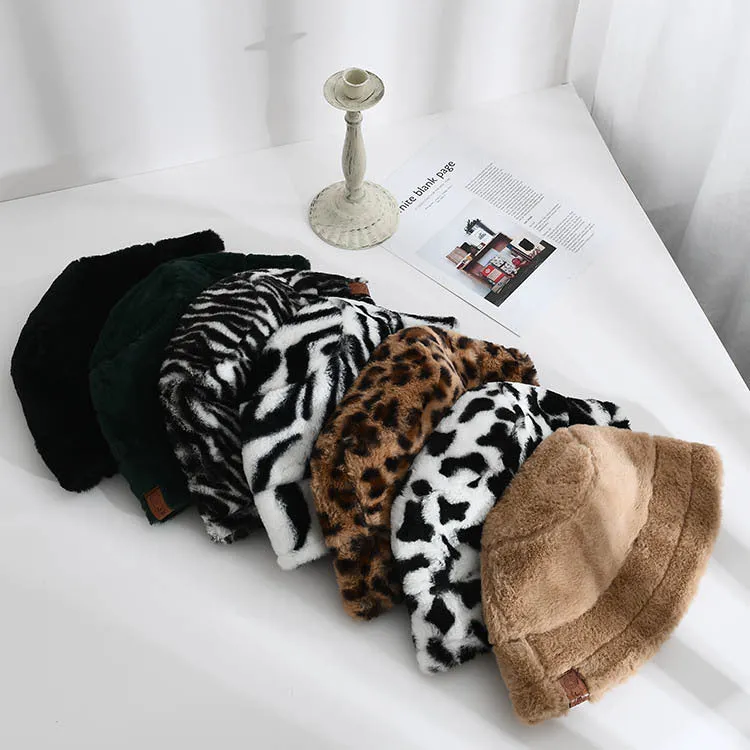 Leopard Fur Hat Retro Fisherman Hat
