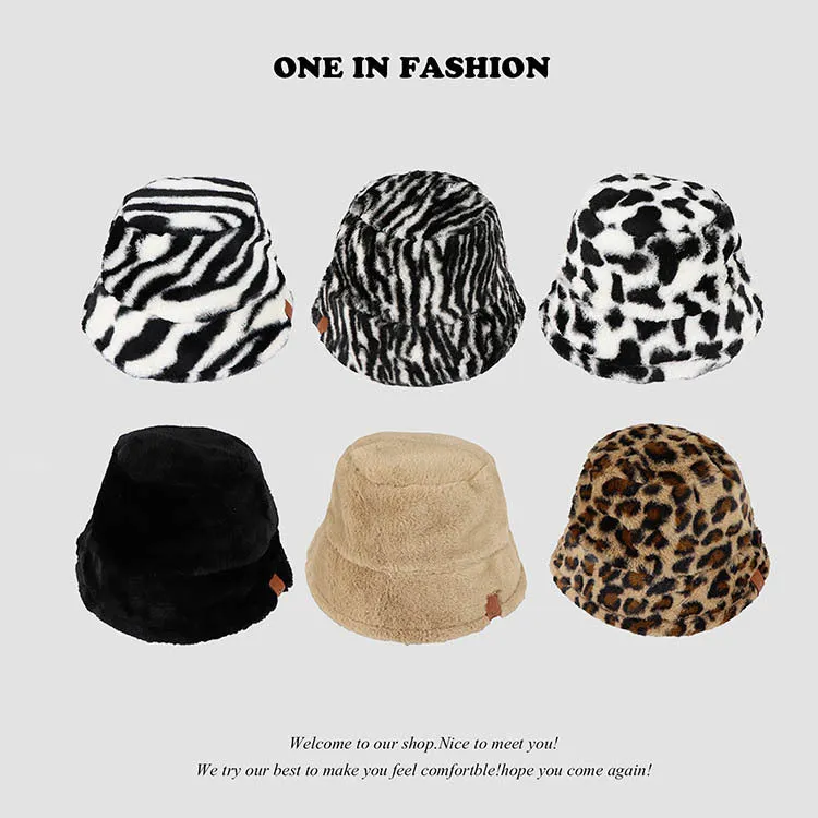 Leopard Fur Hat Retro Fisherman Hat