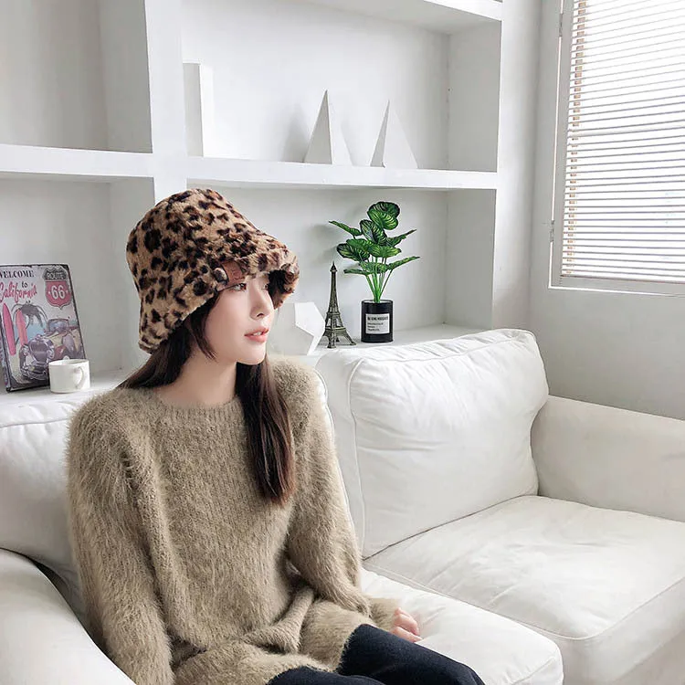 Leopard Fur Hat Retro Fisherman Hat