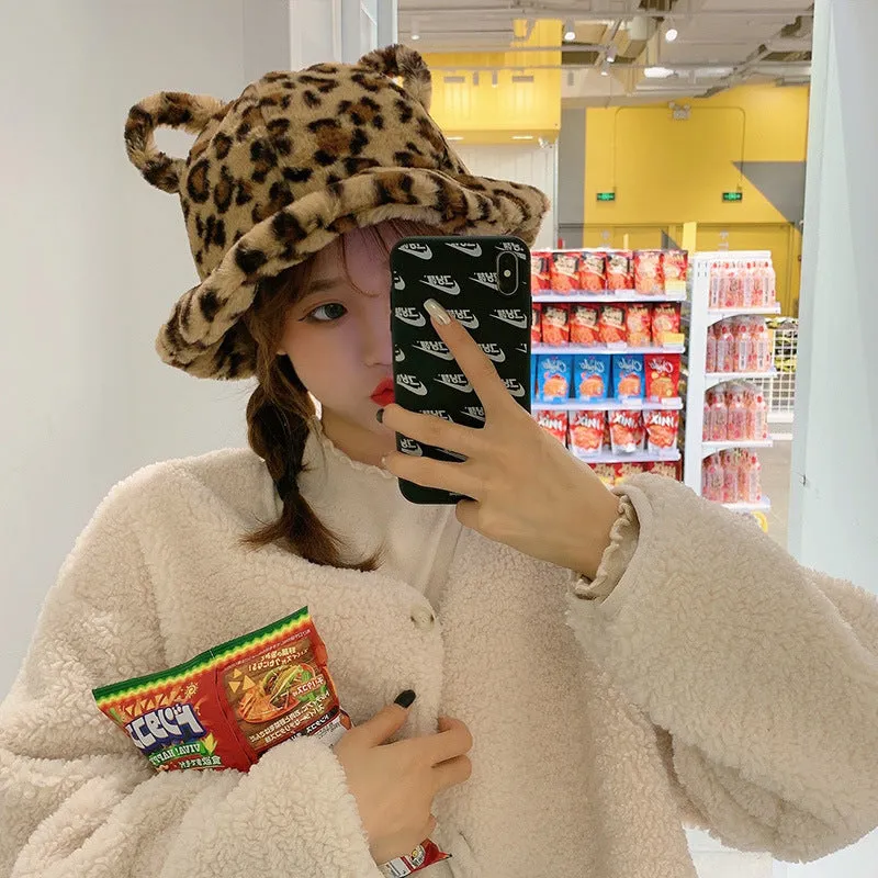 Leopard Fur Hat Thickened Bucket Hat