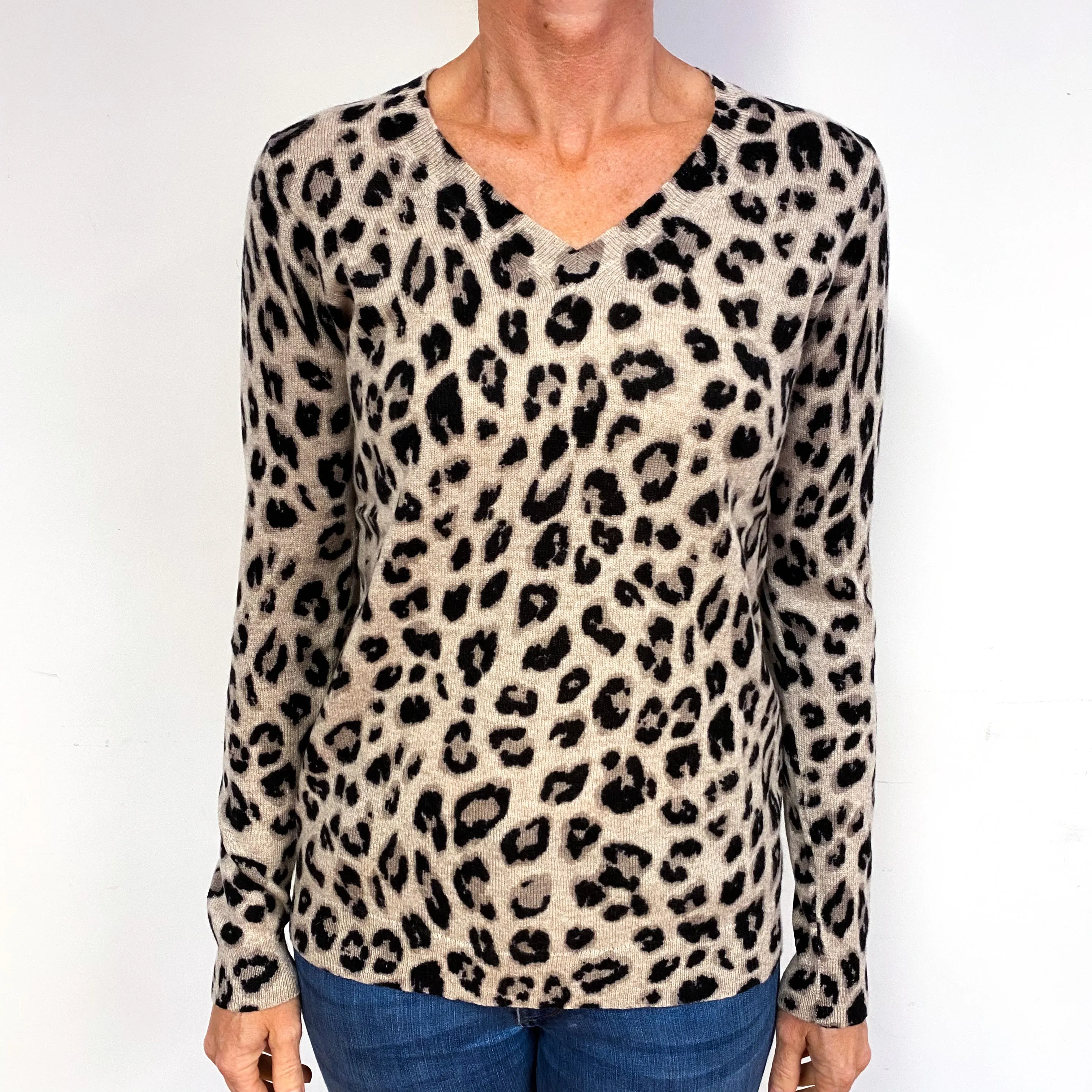 Leopard Print Cashmere V-Neck Jumper Medium