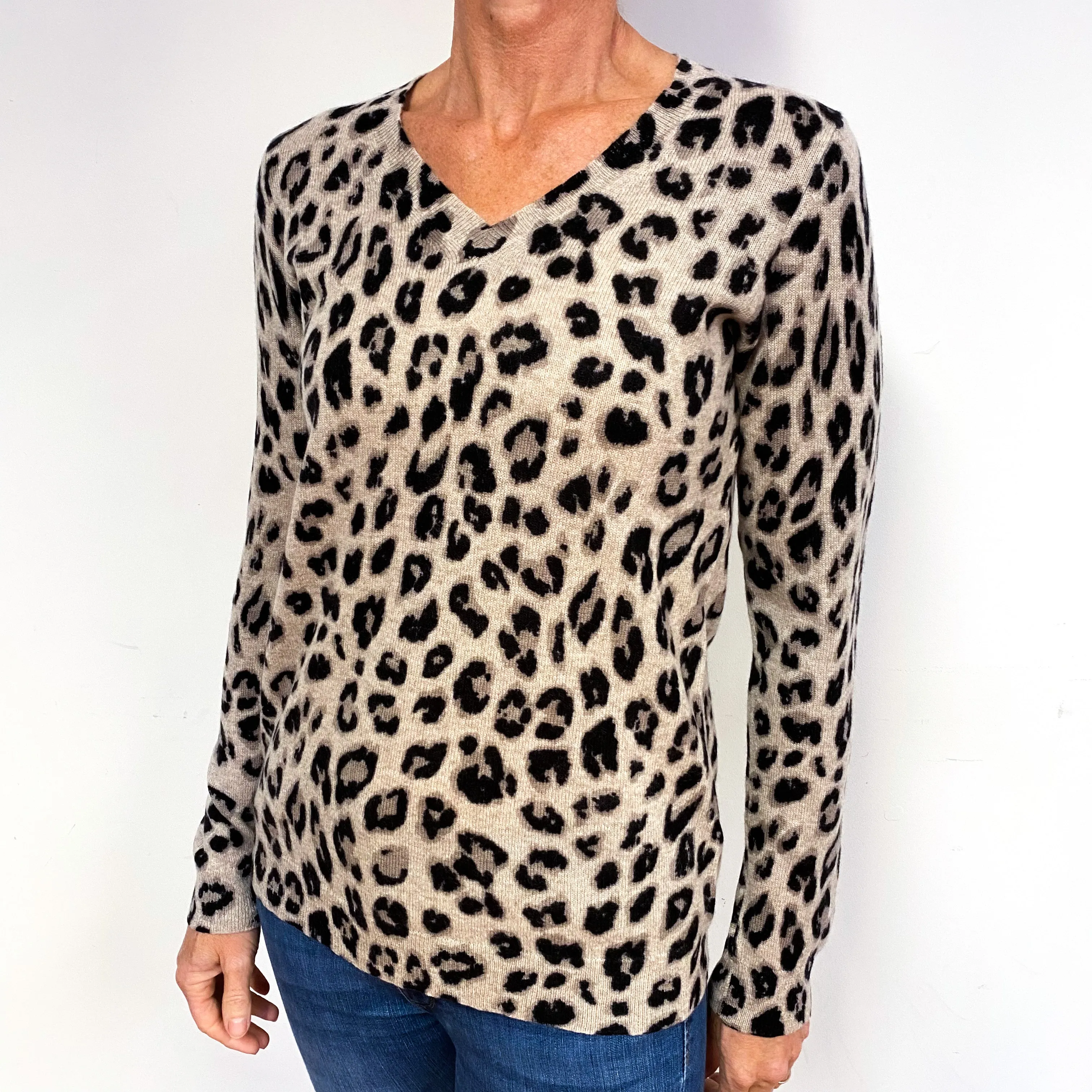 Leopard Print Cashmere V-Neck Jumper Medium