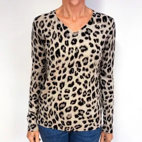 Leopard Print Cashmere V-Neck Jumper Medium