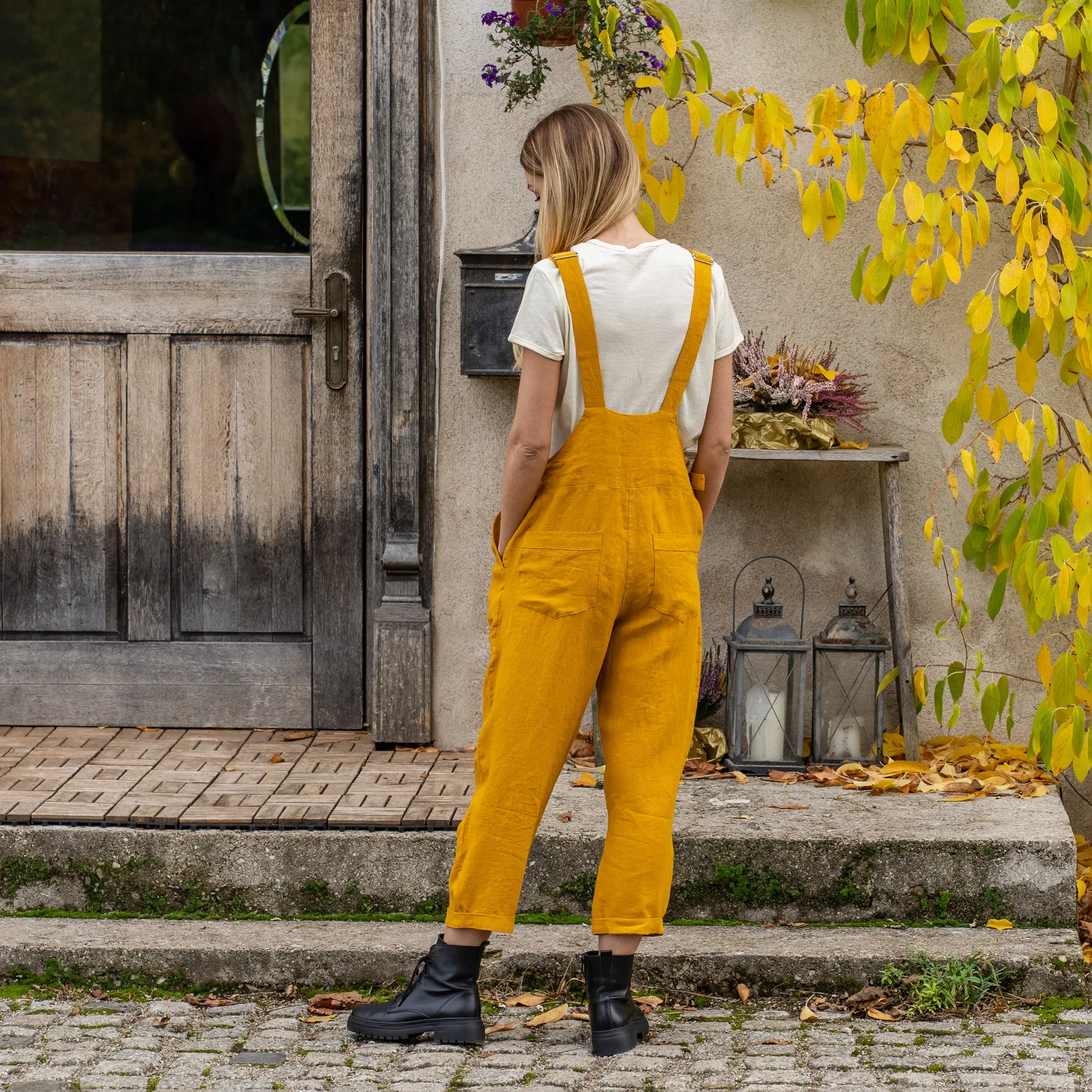 Linen Pinafore Jumpsuit Nicci Spicy Yellow